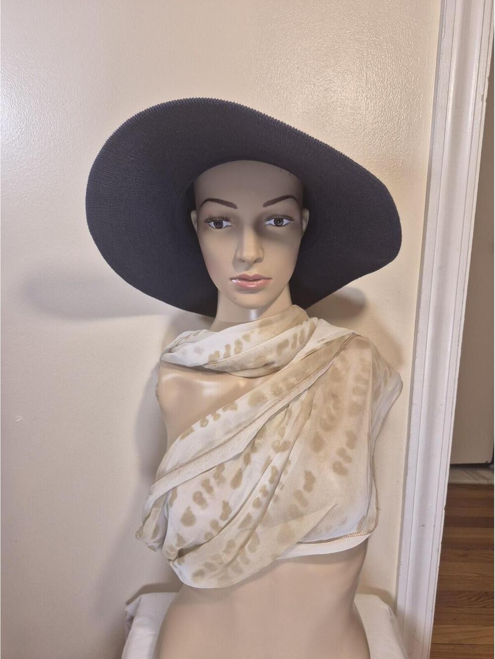 Anthropologie Brighton Trimmed Cotton Blend Floppy Ranchers Hat Navy OS Cheetah
